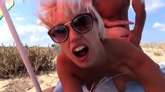 Blonde on a beach outdoor sex