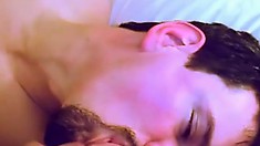 Cock-hungry gay guy with a goatee has some fun with his lover