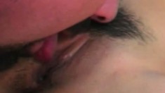 Petite Asian girl with pigtails has a white guy fucking her cunt outside