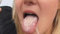 Two Blondes Drink Cum From A Glass